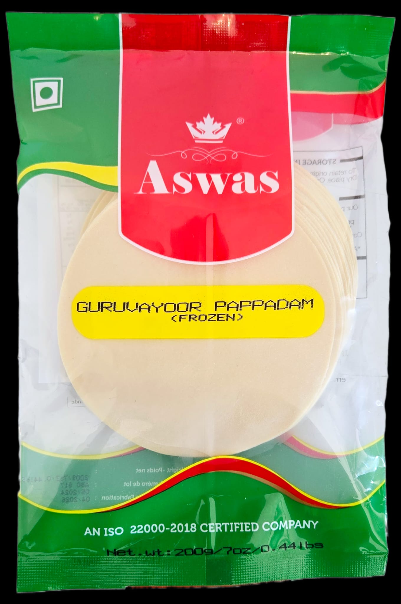 Aswas Guruvayoor Pappadam – Frozen Kerala Pappad 200g | Buy Online in London & St. Thomas – CeeKay Grocers